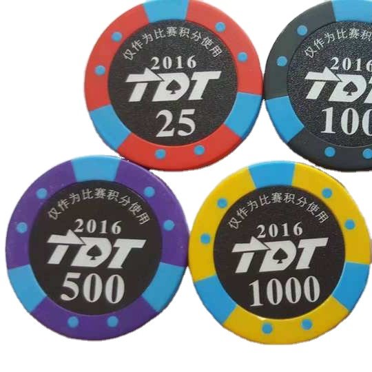 Casino quality clay poker chip with customised colour and logo in lay 14 gm casino chip