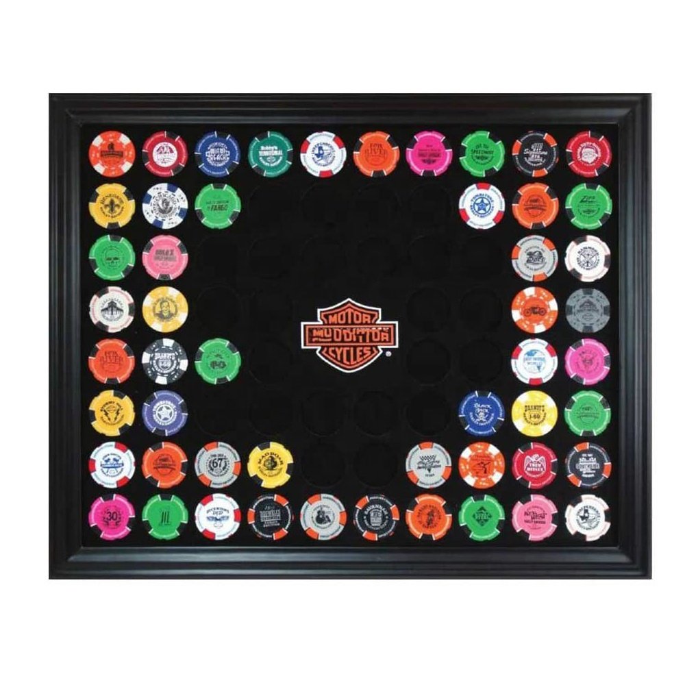 High quality black wood Holds 76 Poker Chips Shield Chip Collector Frame display case for home decoration