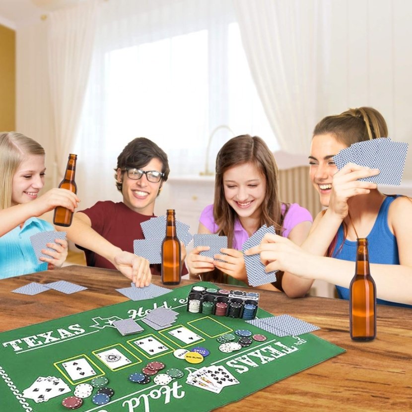 Fun Game Night Supplies 2 Card Decks Chip Holder and Tin Storage Box Holder Poker Game Set