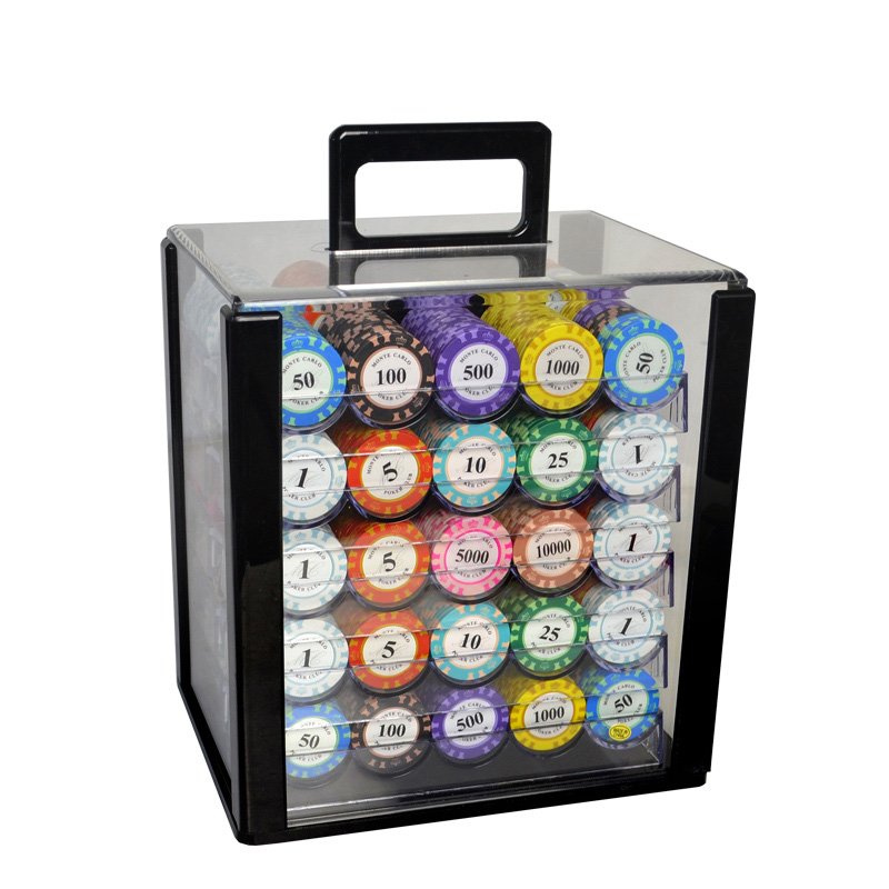 Hot Sale 600/1000 pcs/set Casino Baccarat Clay Monte Carlo Design Texas Hold'em Custom with Acrylic Box Poker Chip Sets Supplier