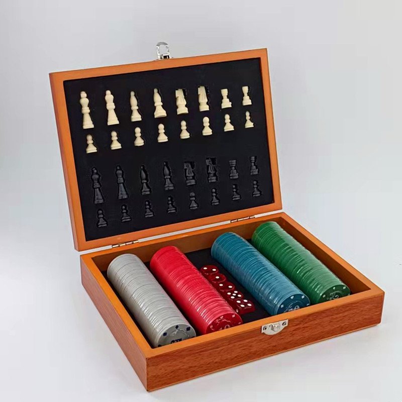 Hot Travel vintage strategy schach wooden chessboard chess staunton board domino divination poker chips dice game in luxury box