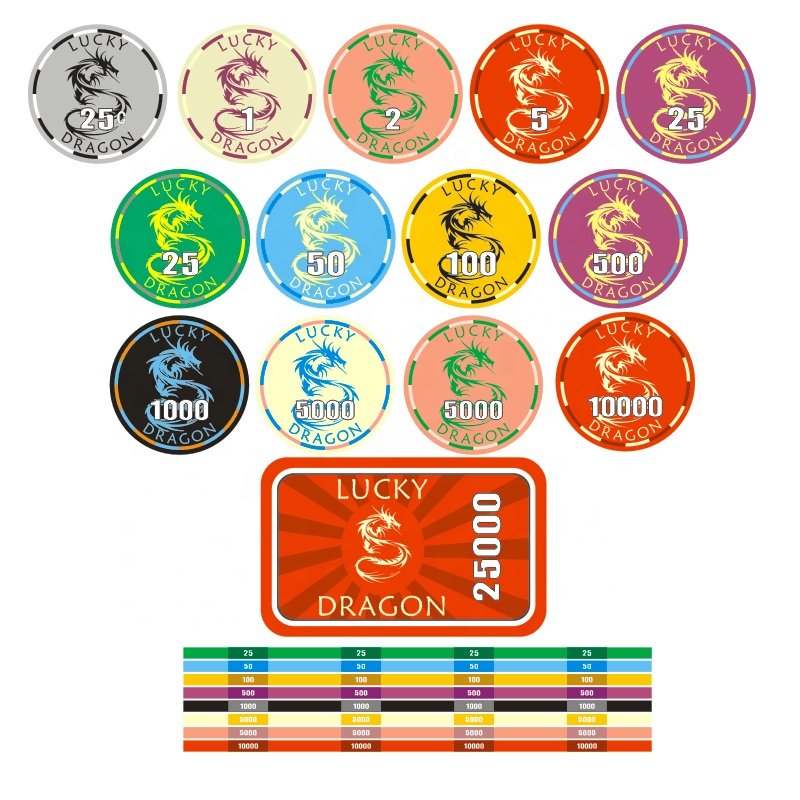 Customized china lucky dragon 39mm 10G ceramic clay poker chips for casino