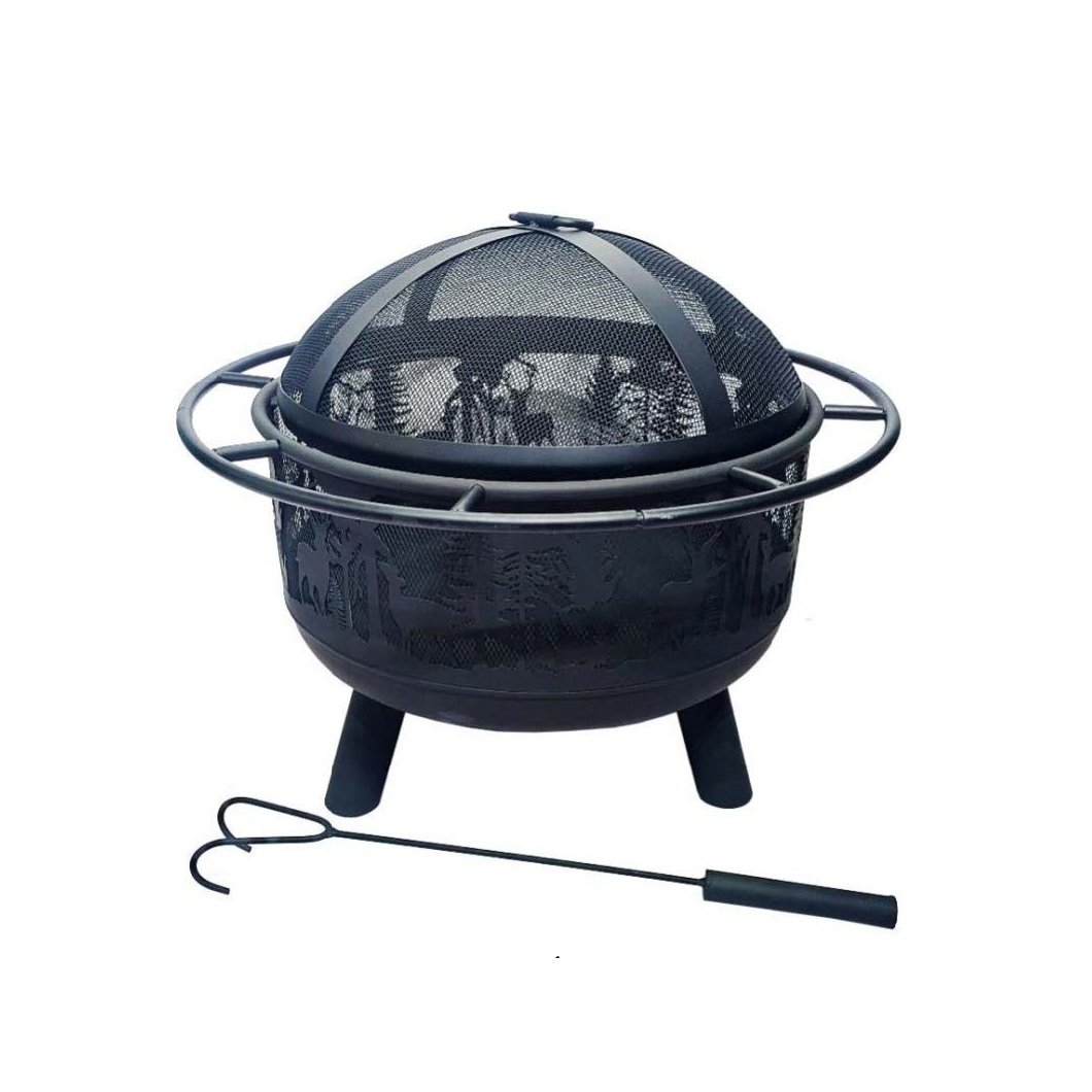 Reindeer & Christmas Tree Design based Fire Pit BBQ Grill Pit Mild Steel Mesh Sparkscreen Cover Poker Suitable For Patio Garden
