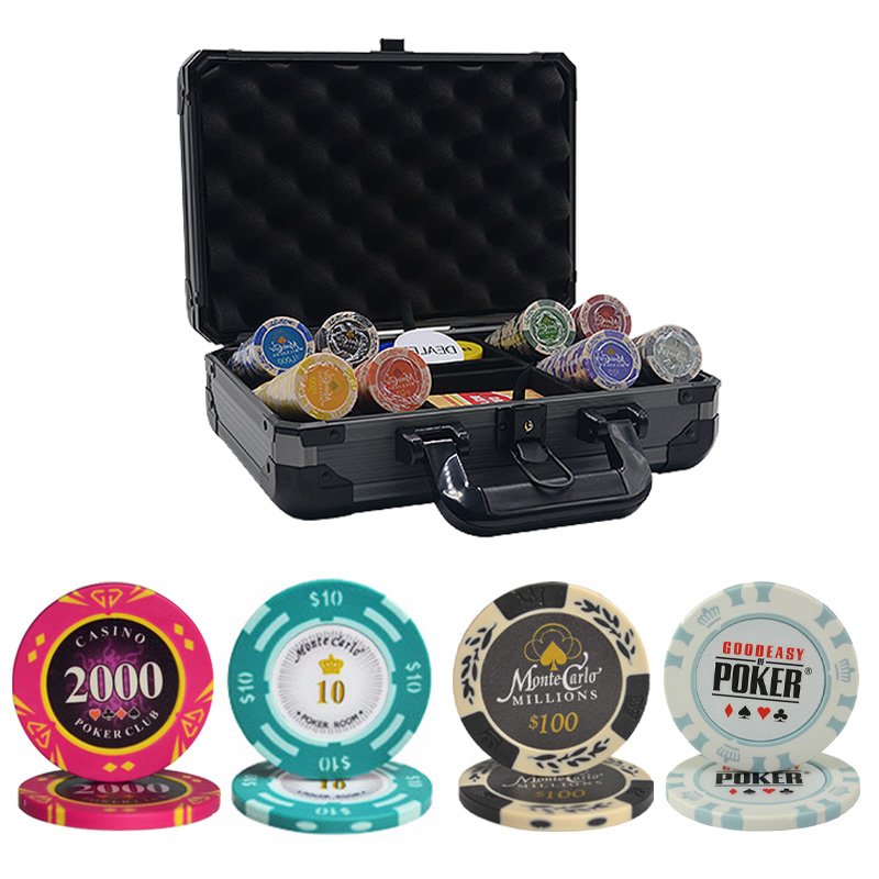 200PCS/Set New Casino Texas Hold'em clay Chips set Sticker Poker Chip Set with Thicken Aluminum Box