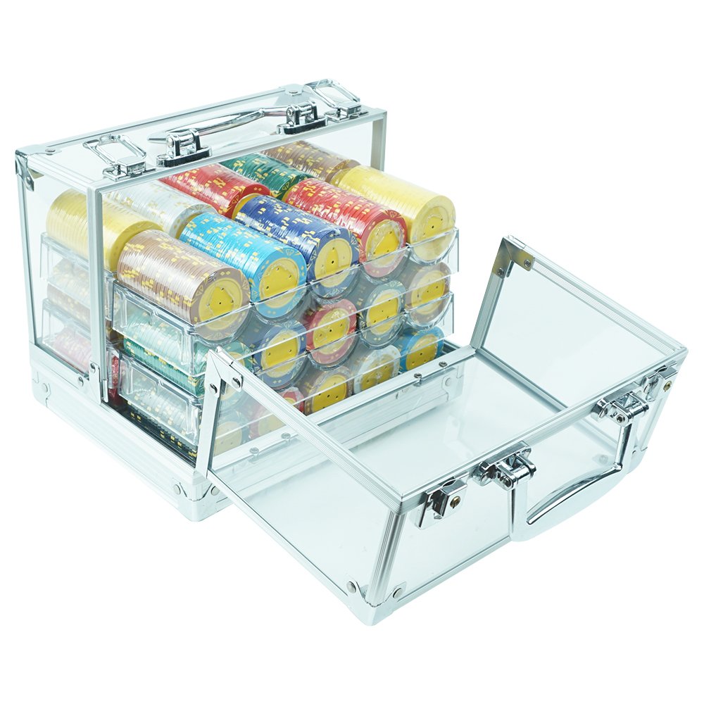 600pcs poker chips set box of acrylic of two-side opening case for ready to ship without chips
