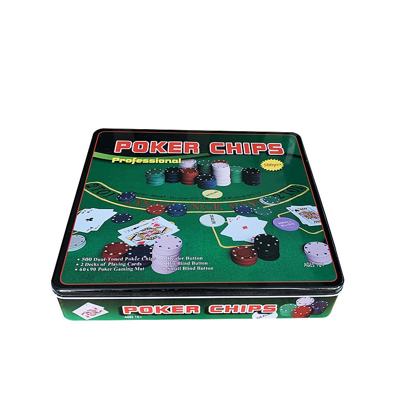 Tinplate Box Poker Chips Set 500 Chips with 1 deck of playing poker Iron Box Set Texas Hold'em poker chips set
