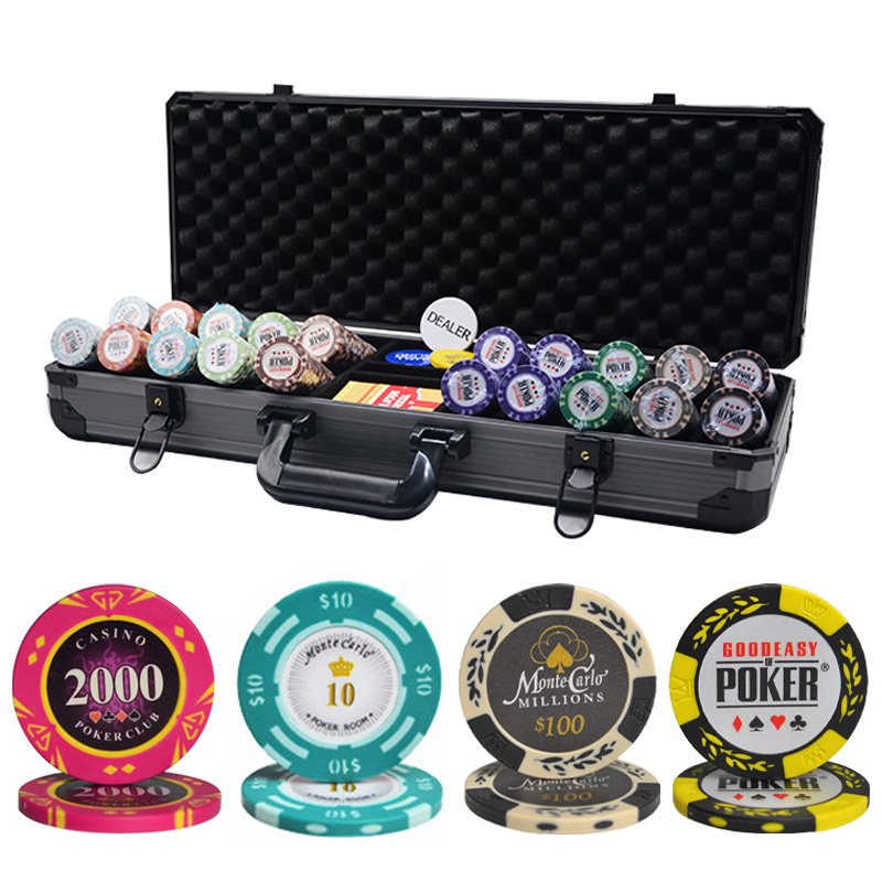New Casino Texas Hold'em custom various colors with aluminum suitcase 500pcs clay poker chips set