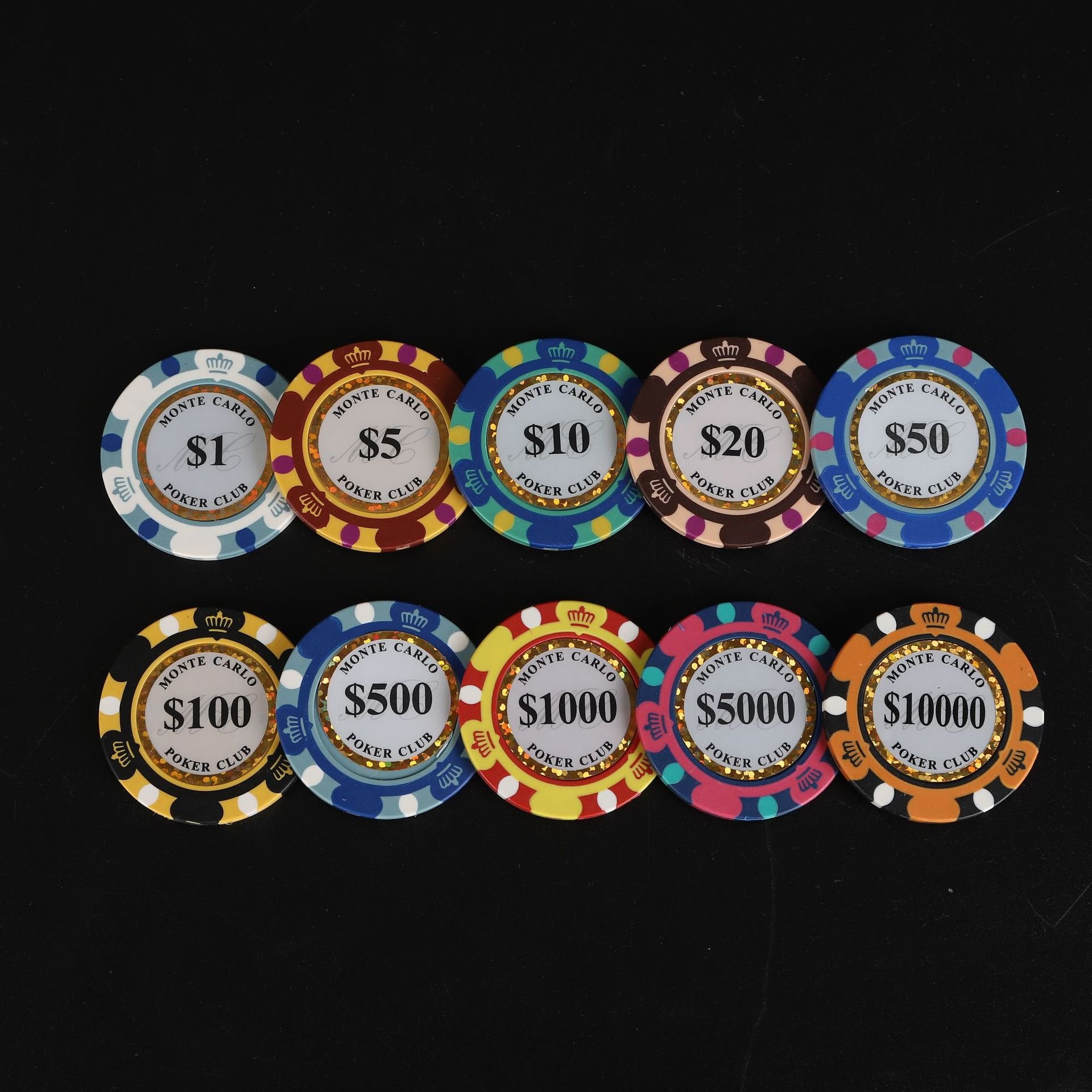 High Quality Professional 14g Casino Token Set Custom Logo Las Vegas Crown ABS Ceramic Clay Texas Hold'em Poker Chips