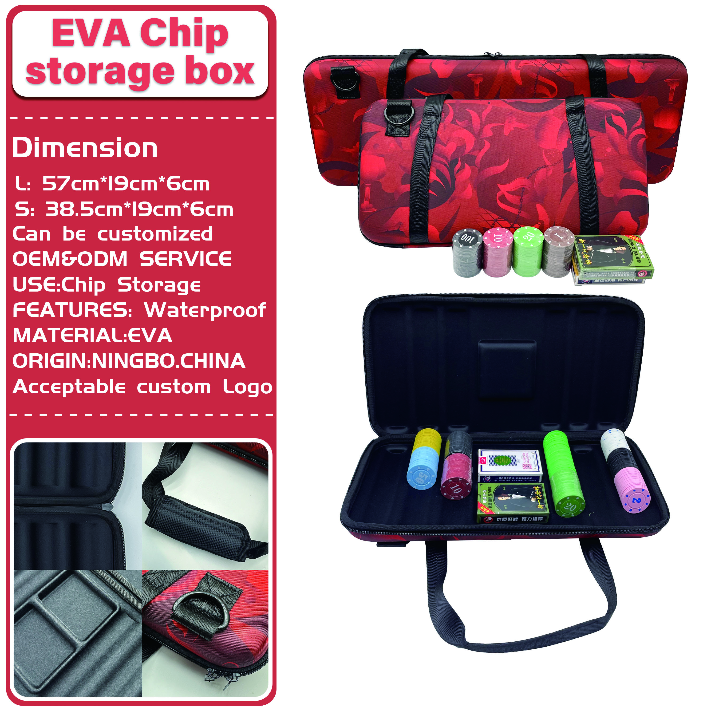 Manufacturer Custom Eva 1000/2000/500/300 Capacity Poker Chip Case Poker Chips Box,Composite Casino Clay Chip Suitcase Carrying