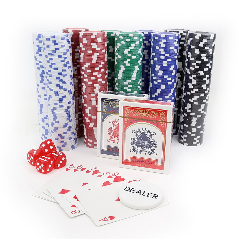 Wholesale clay 500 pcs poker chip set in Aluminium cases with playing cards delear and dice for casino and poker room