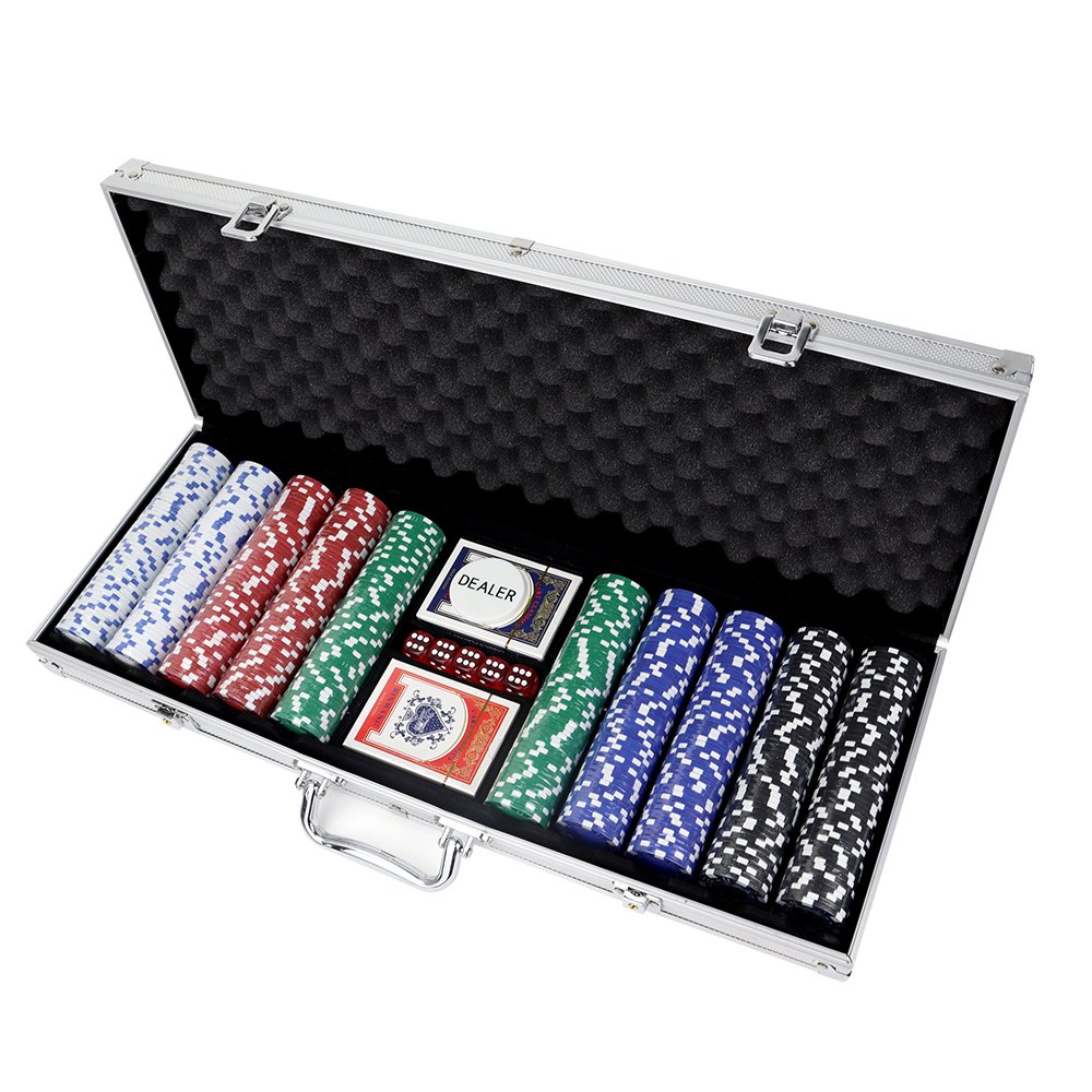 Wholesale clay 500 pcs poker chip set in Aluminium cases with playing cards delear and dice for casino and poker room