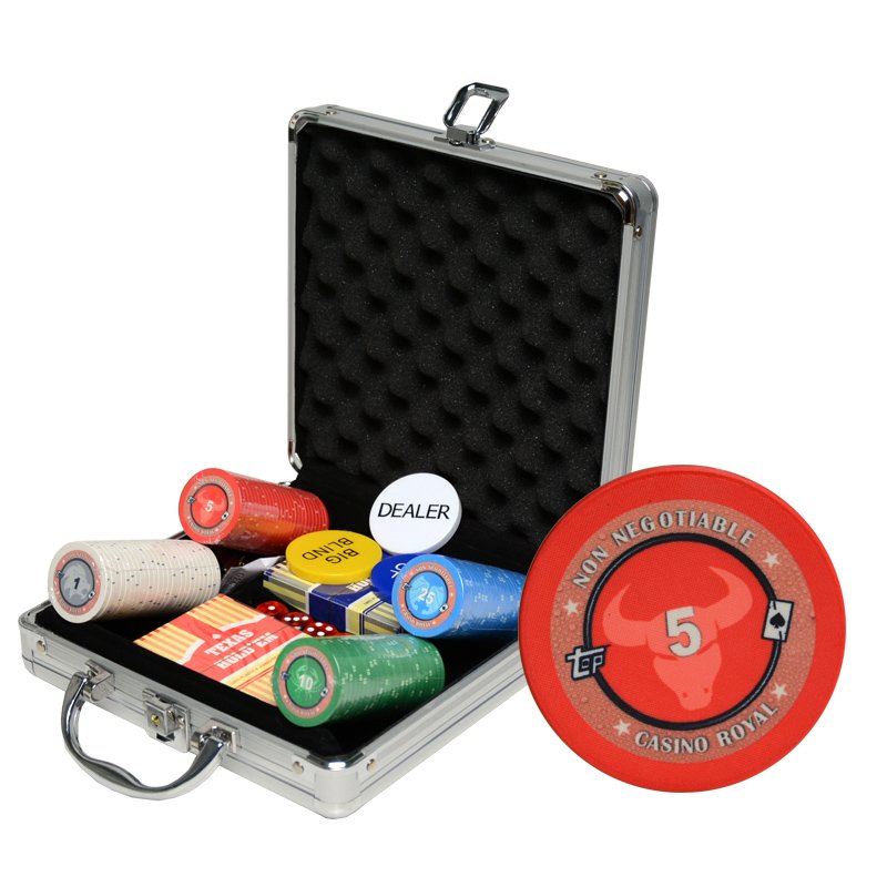 High Quality Clay Poker Chips Set with Black Round Corner Aluminium Case chips set