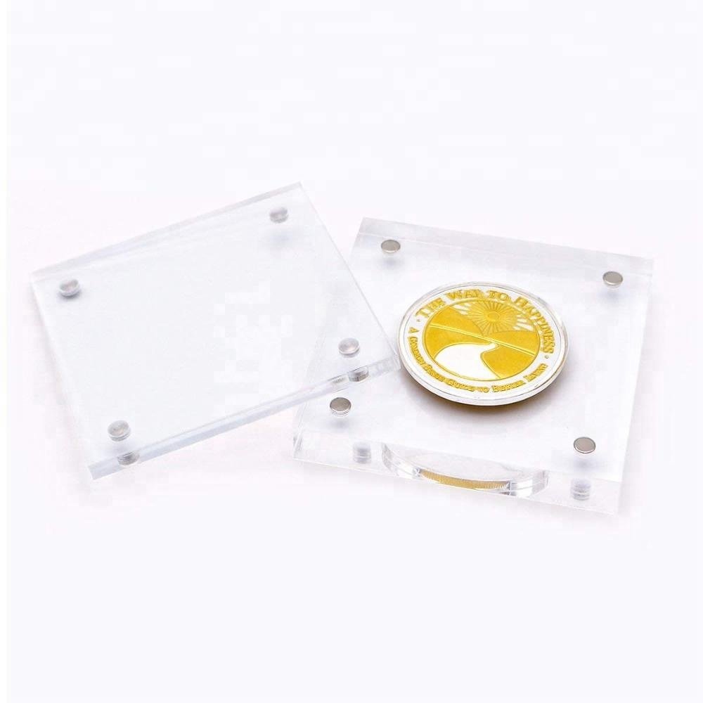 Acrylic Magnet Coin Display Stand Lucite Coin Poker Chip Display Holder Case Single Souvenir Coin Display Case