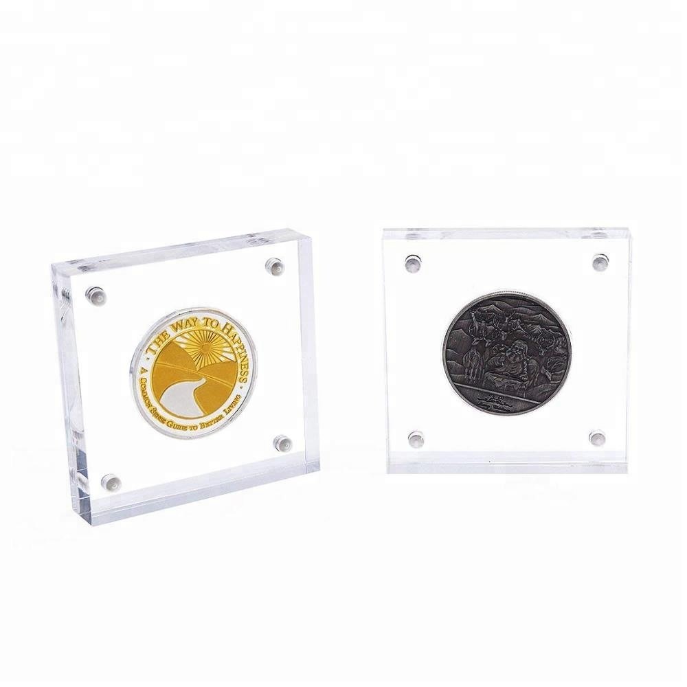 Acrylic Magnet Coin Display Stand Lucite Coin Poker Chip Display Holder Case Single Souvenir Coin Display Case