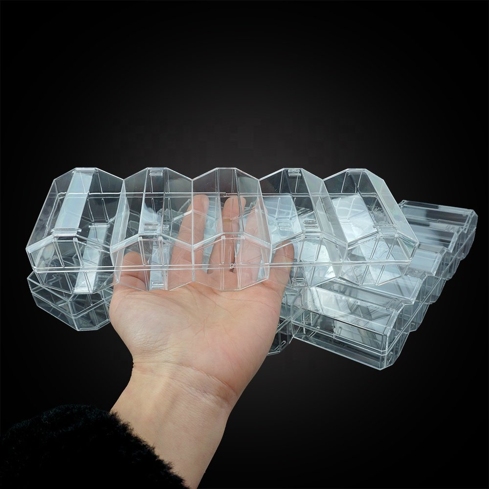 Hot sell 43mm 45mm poker chips storage tray with lid transparent acrylic rack casino accessory for carry 100pcs round chips
