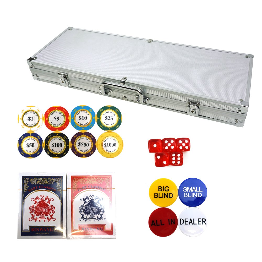 Casino Poker Games Baccarat Blackjack Custom Clay Chip Set Poker Room Accessories Aluminum Case 500 Piece Poker Chip Set
