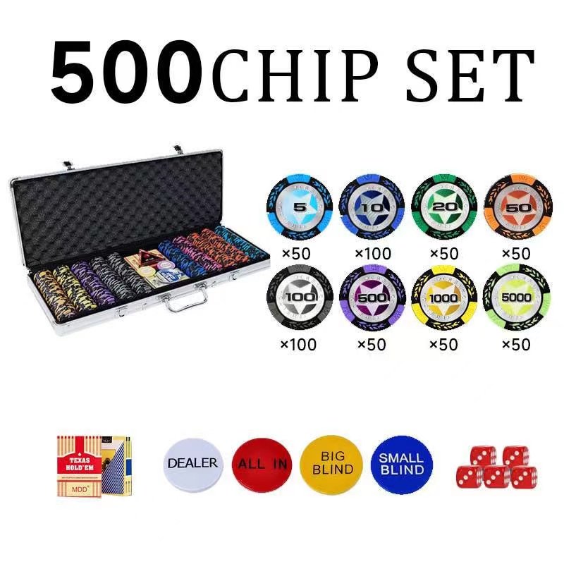 Hot Sale 500 Pieces Clay Chips Set With Aluminum Box Suitable For Entertainment Clay Poker Chips