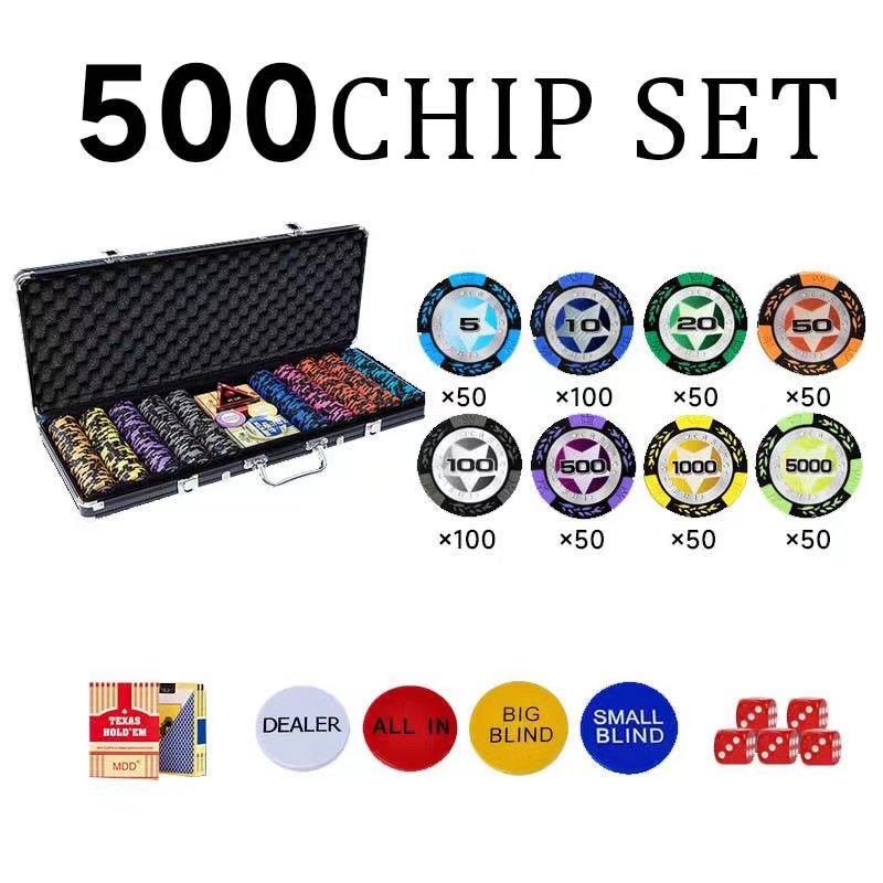 Hot Sale 500 Pieces Clay Chips Set With Aluminum Box Suitable For Entertainment Clay Poker Chips