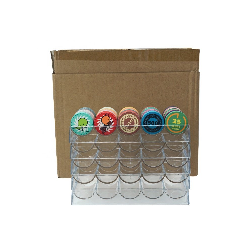 Professional factory transparent acrylic poker chip tray small rack with no lid can hold 100ct 40mm poker chips for casino game