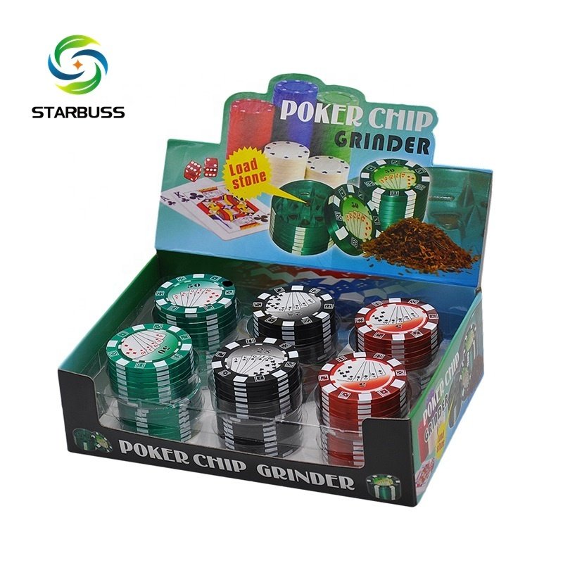 Wholesale Metal Tobacco Herb Spice Casino Poker Chip Grinder 3-Layers Shark Teeth Herb Grinder