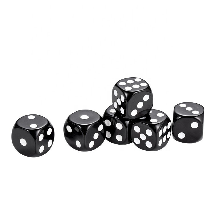 Acrylic Round 6 Sided 16mm Black Dice with White Dots Casino Drinking Adult Game Dice