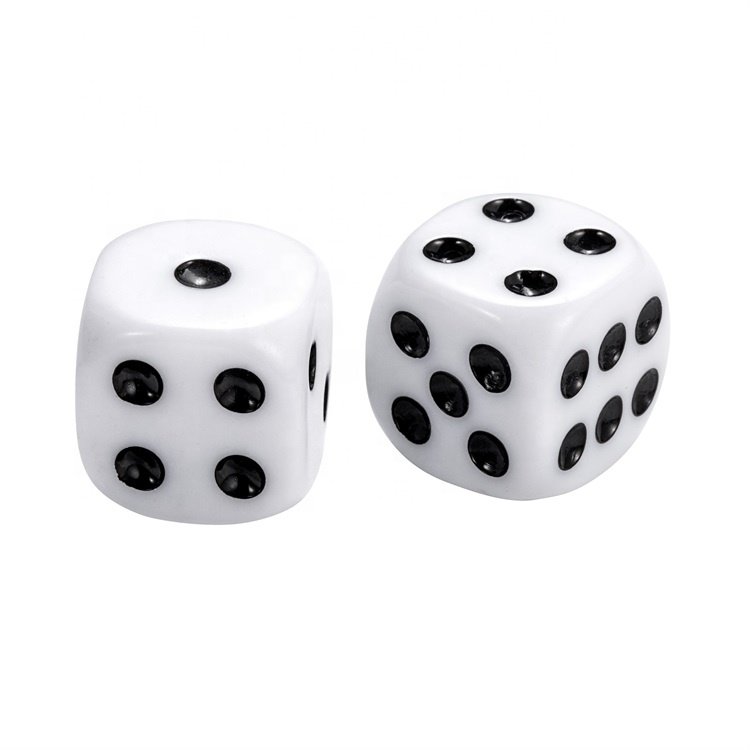 Acrylic Round 6 Sided 16mm Black Dice with White Dots Casino Drinking Adult Game Dice