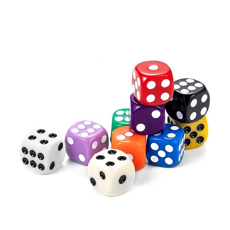 Acrylic Round 6 Sided 16mm Black Dice with White Dots Casino Drinking Adult Game Dice