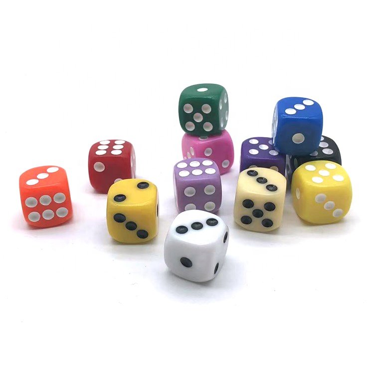 Acrylic Round 6 Sided 16mm Black Dice with White Dots Casino Drinking Adult Game Dice
