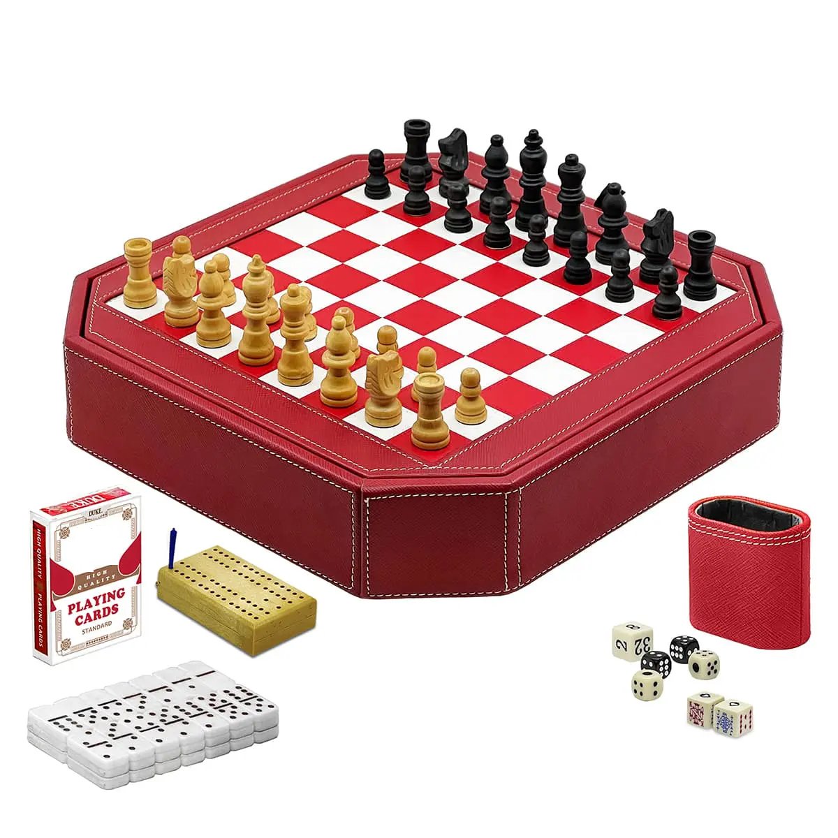 Hot sale family game set board game domino set Cribbage poker set backgammon chess chips 7in1