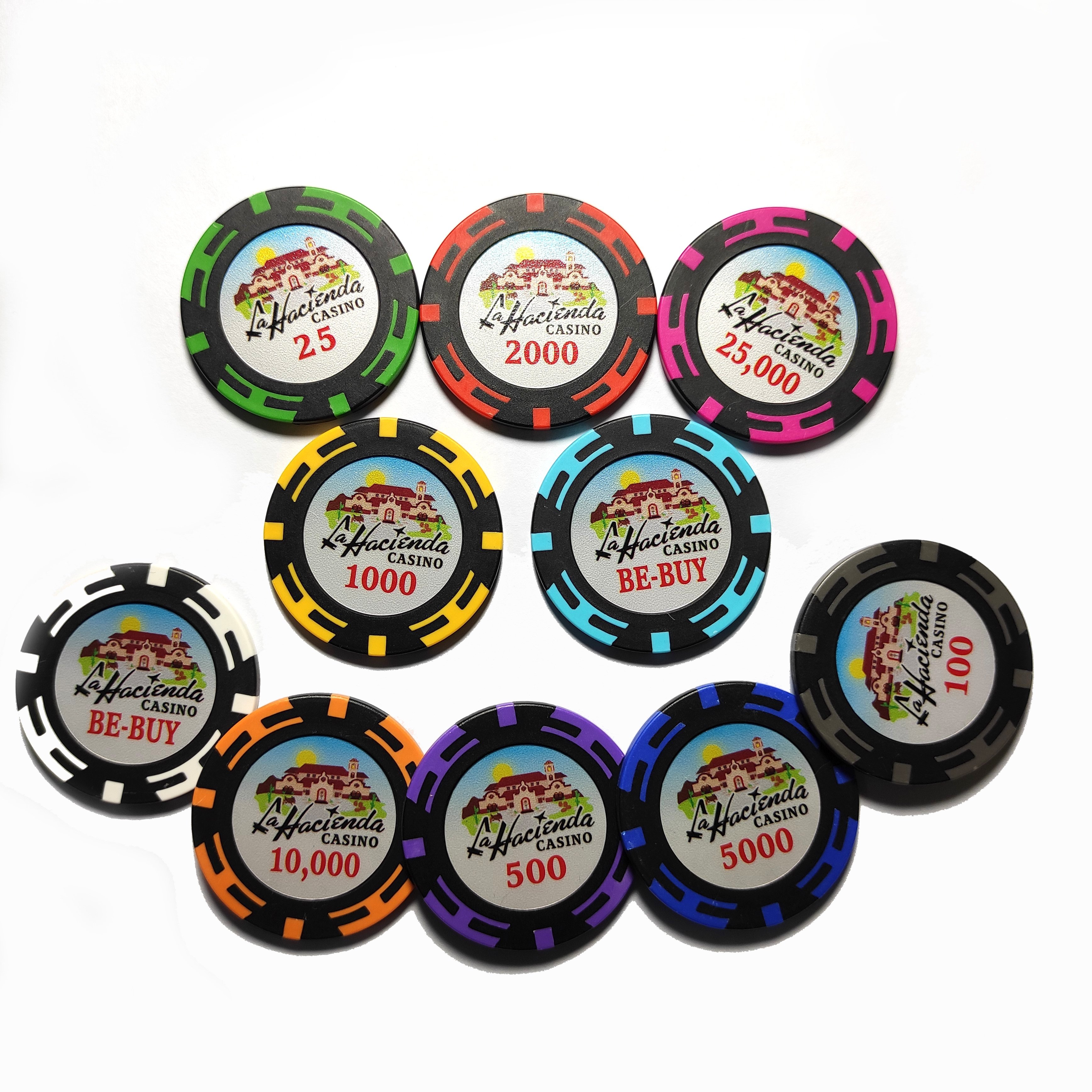 14G Real CLAY POKER CHIPS with your denominations and logo inside