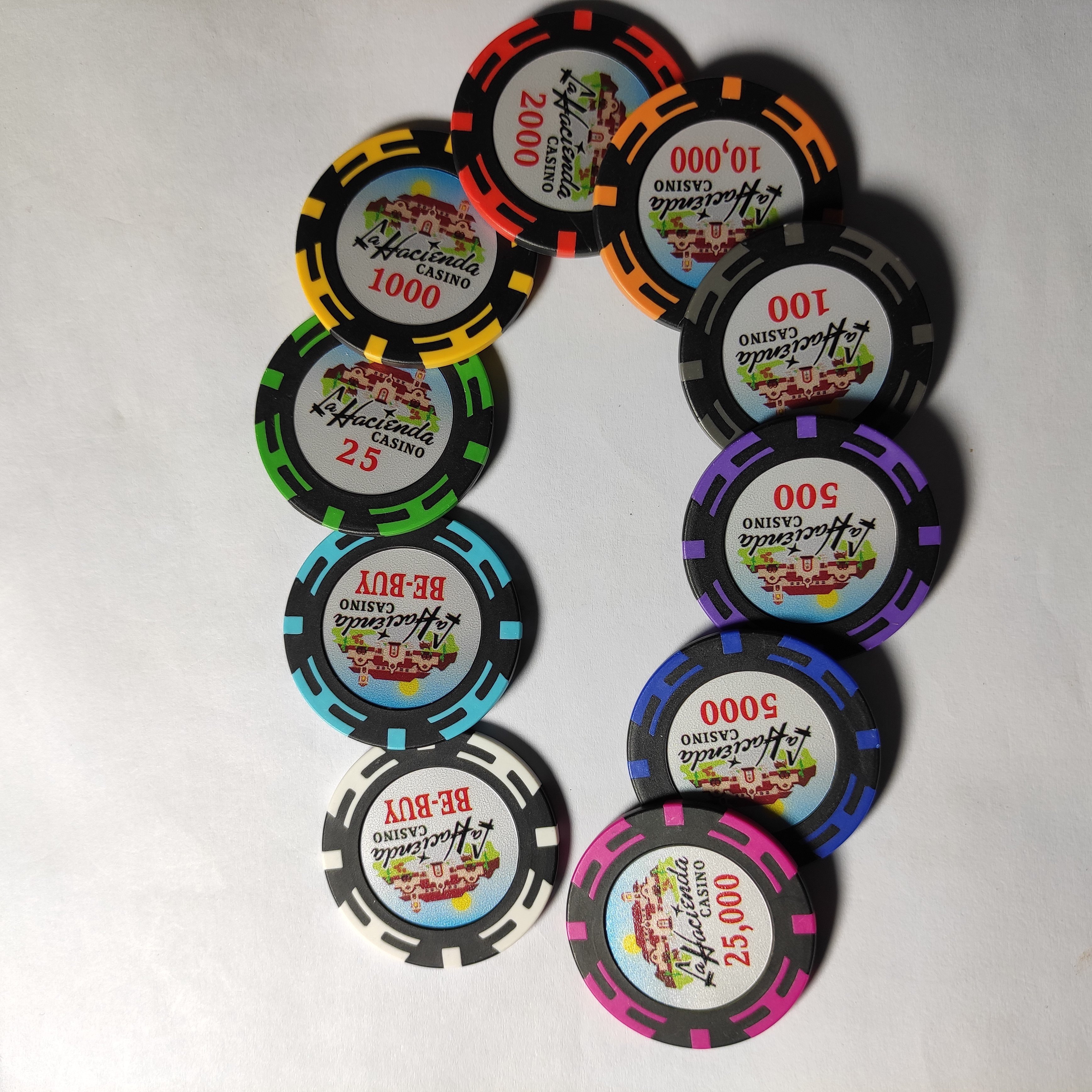 14G Real CLAY POKER CHIPS with your denominations and logo inside