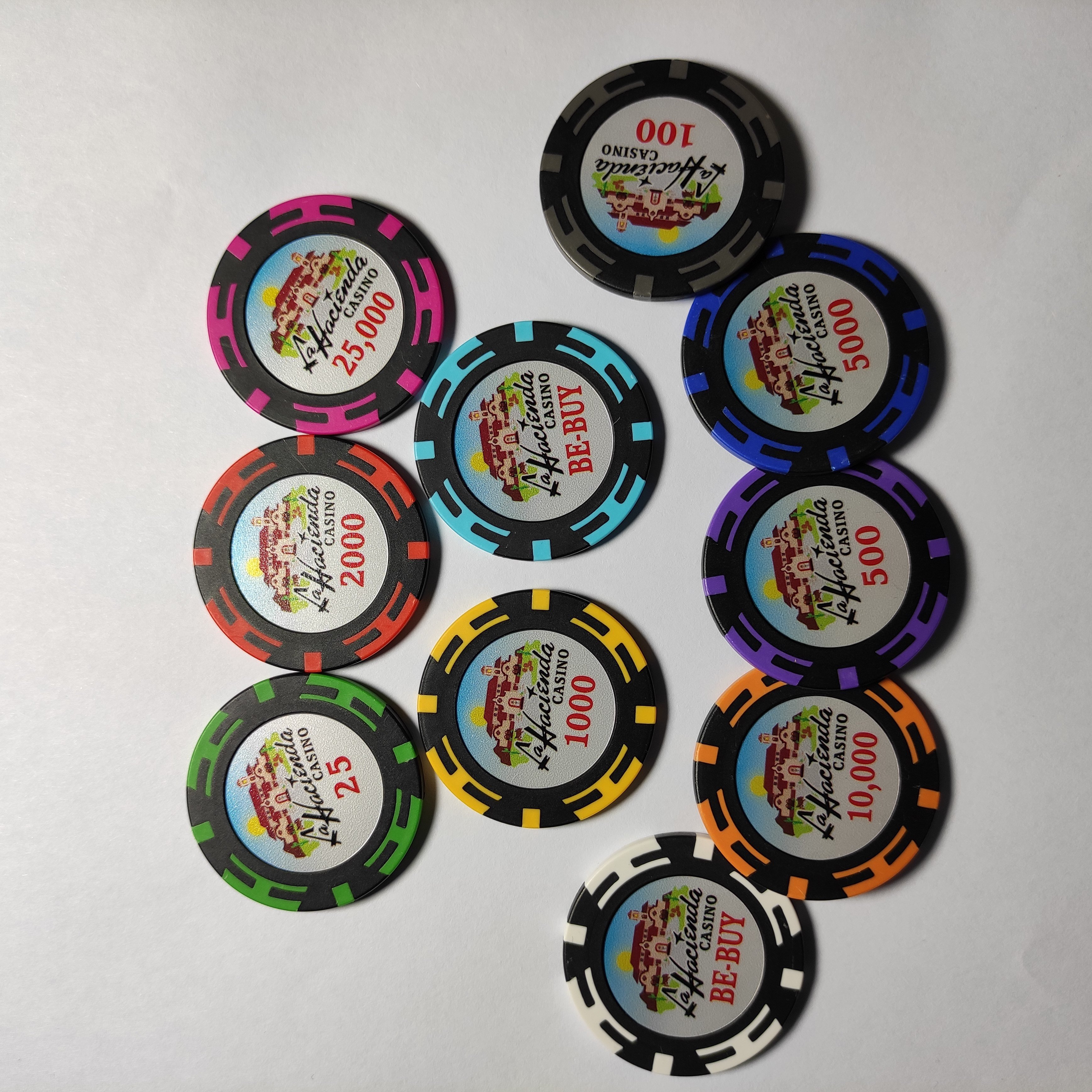 14G Real CLAY POKER CHIPS with your denominations and logo inside