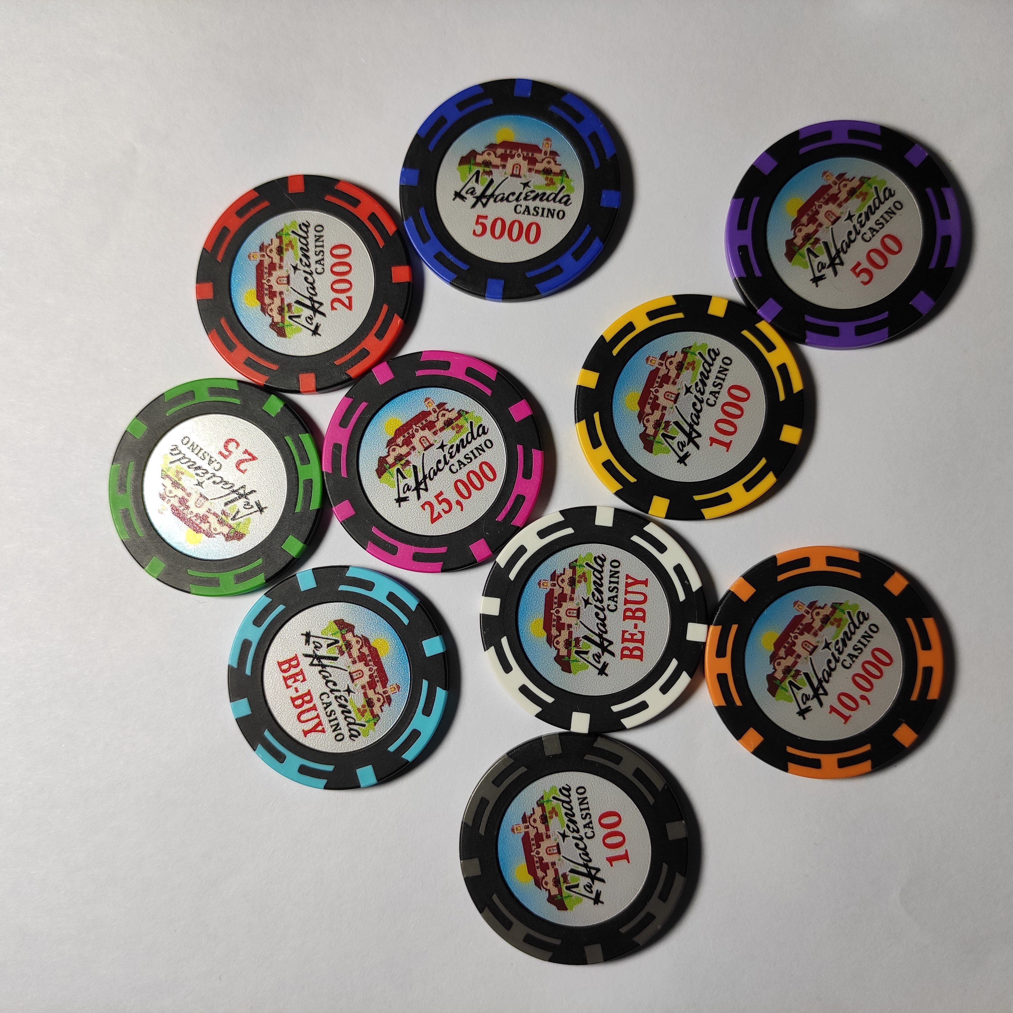 14G Real CLAY POKER CHIPS with your denominations and logo inside