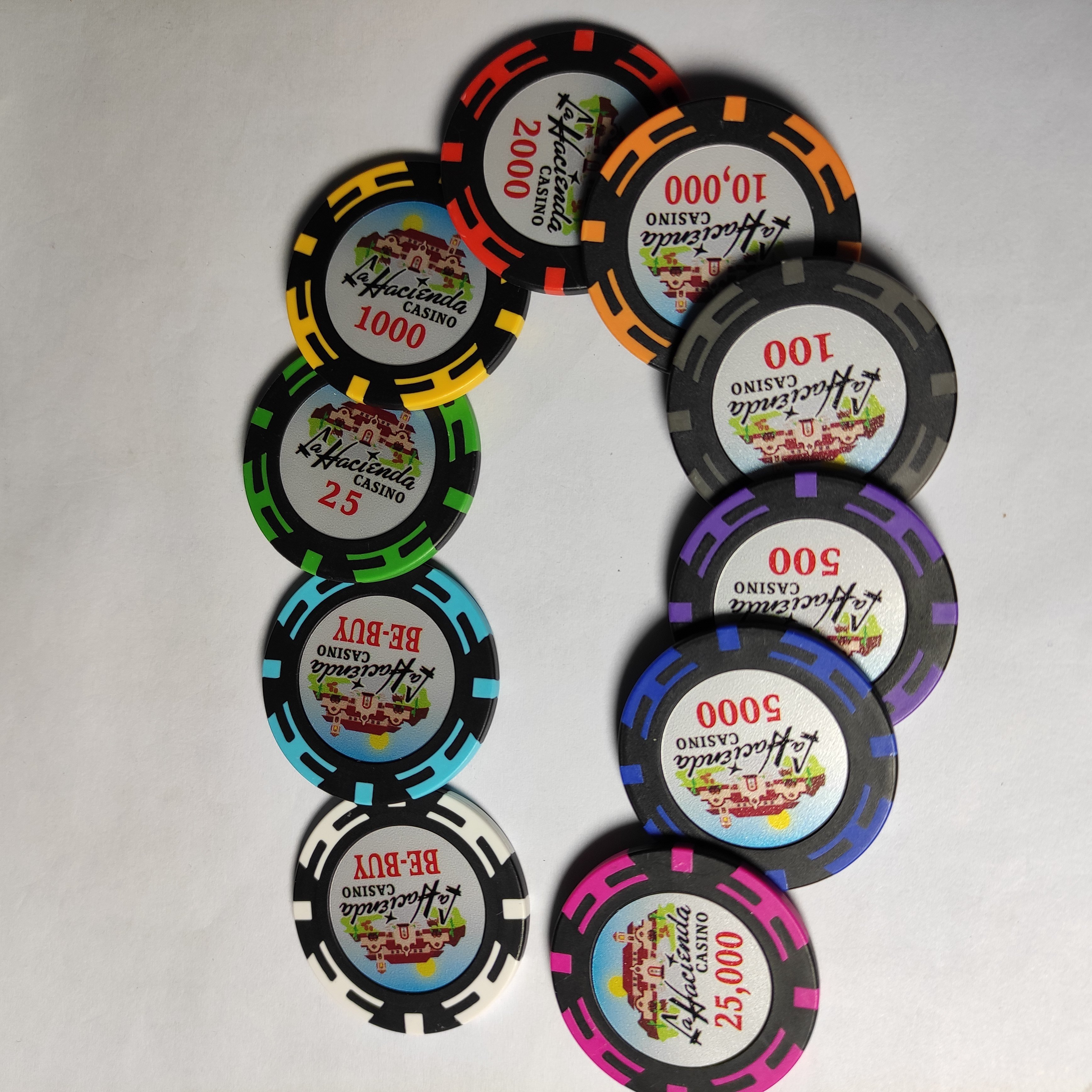14G Real CLAY POKER CHIPS with your denominations and logo inside