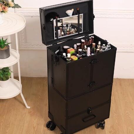 Professional multi-layer large capacity aluminum alloy trolley cosmetic case