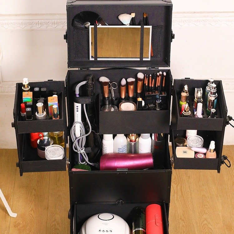 Professional multi-layer large capacity aluminum alloy trolley cosmetic case