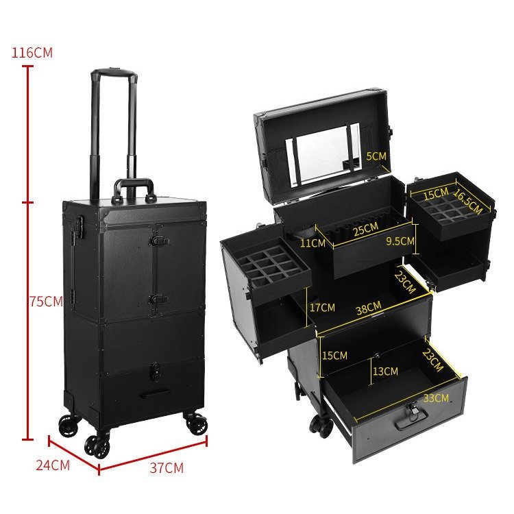 Professional multi-layer large capacity aluminum alloy trolley cosmetic case