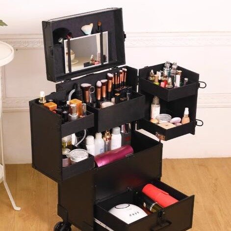 Professional multi-layer large capacity aluminum alloy trolley cosmetic case