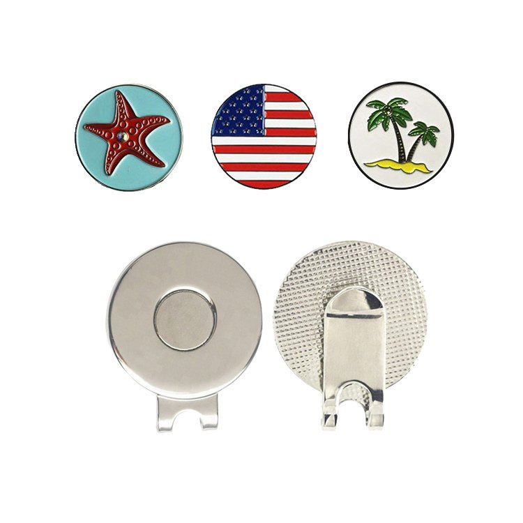 Golf Accessories Support Custom Shape Golf Hat Clip With Metal Ball Marker