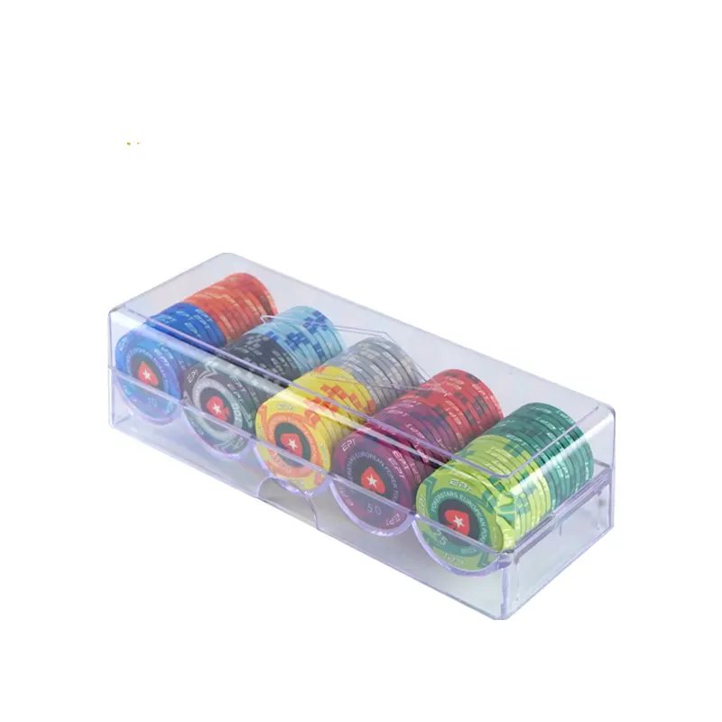 High Quality Customized Casino Capacity Suitcase Tray Poker Container Manufacturer Box 100/200pcs Acrylic Poker Chips Case