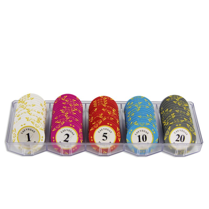 Casino quality clay poker chip with customised colour and logo in lay 14 gm casino chip