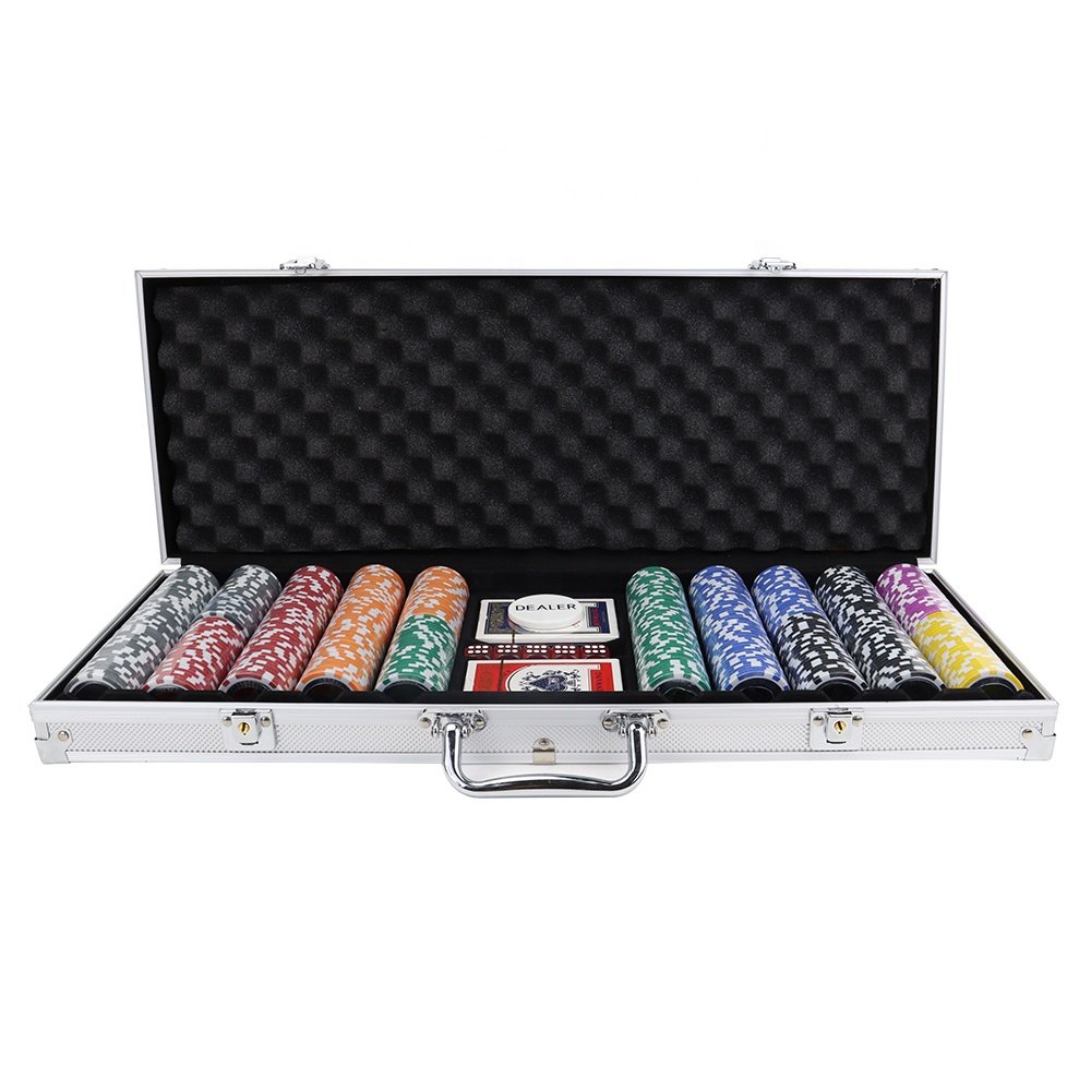 Factory supply 500 clay poker chip set with silver aluminum case set include accessories for gambling game