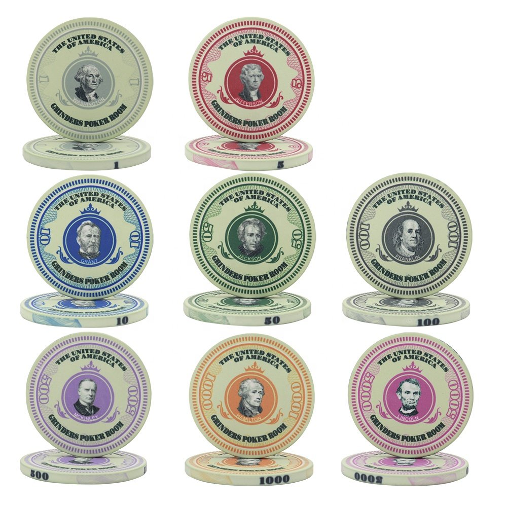 Professinal factory custom 10g ceramic poker chips hot stamp dollar design customizable for casino entertainment products
