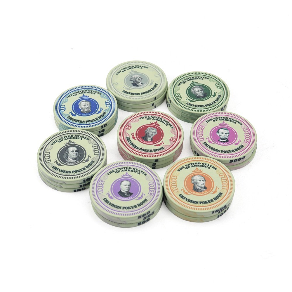 Professinal factory custom 10g ceramic poker chips hot stamp dollar design customizable for casino entertainment products