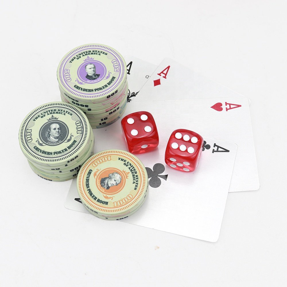 Professinal factory custom 10g ceramic poker chips hot stamp dollar design customizable for casino entertainment products