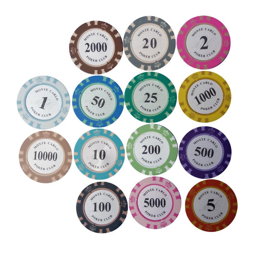 Casino quality clay poker chip with customised colour and logo in lay 14 gm casino chip