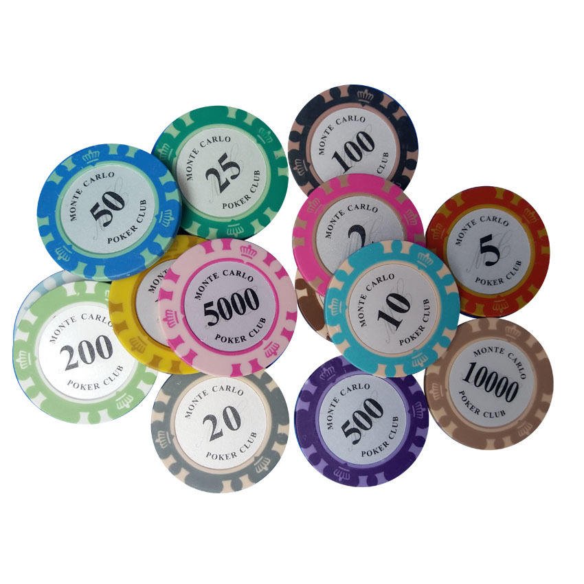 Casino quality clay poker chip with customised colour and logo in lay 14 gm casino chip