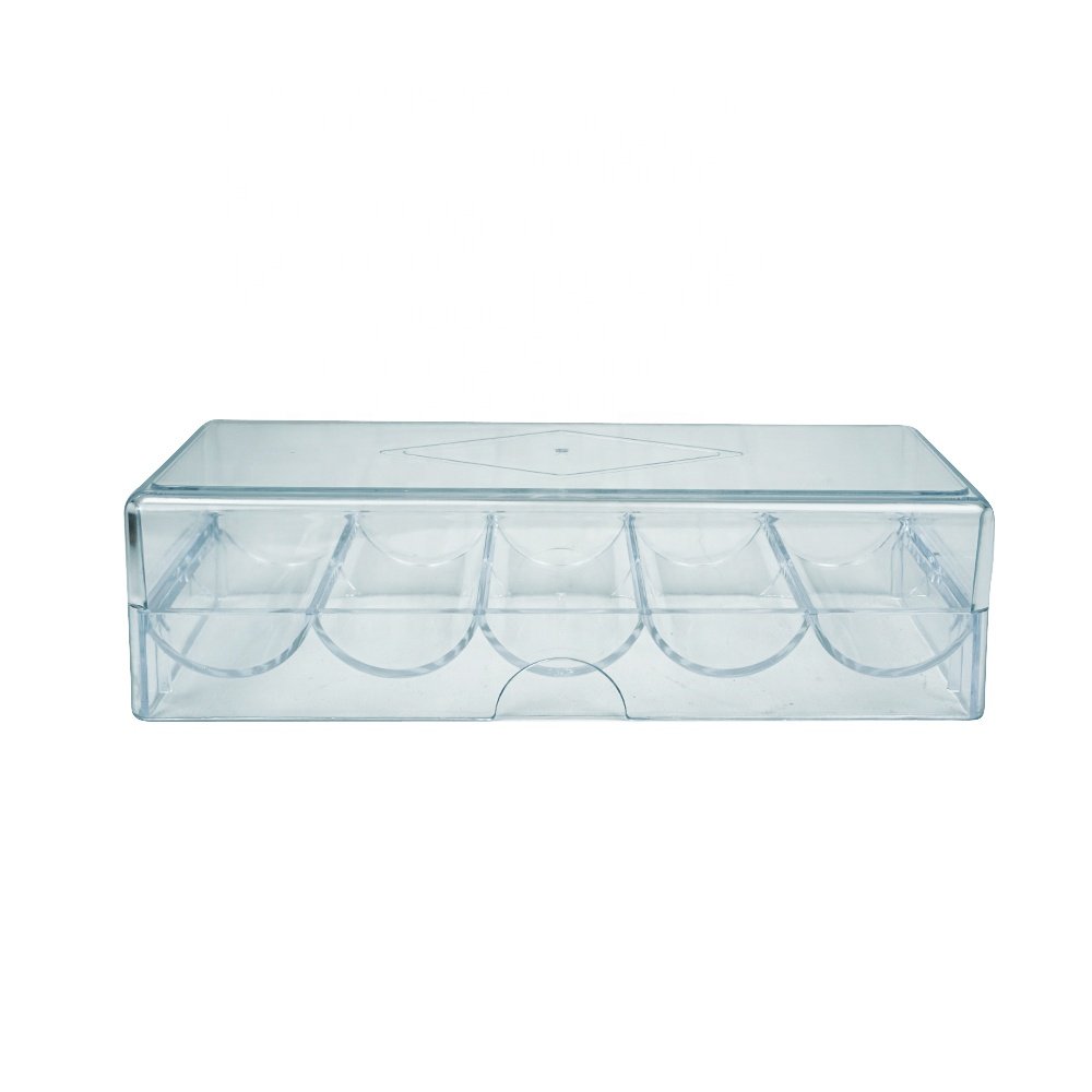 Hot sale 100ct acrylic poker chips trays with lid clear transparent plastic rack from factory for carry 40mm poker chips