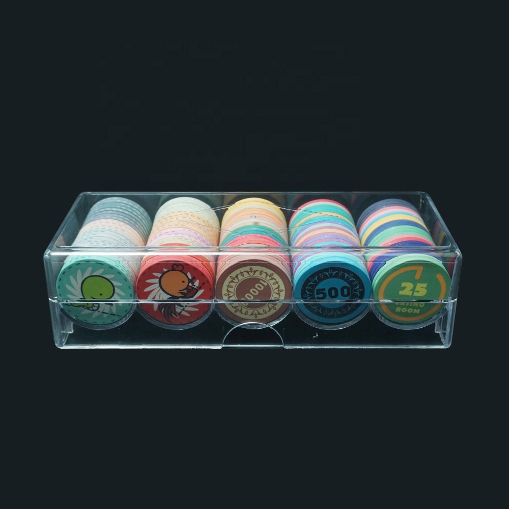 Hot sale 100ct acrylic poker chips trays with lid clear transparent plastic rack from factory for carry 40mm poker chips