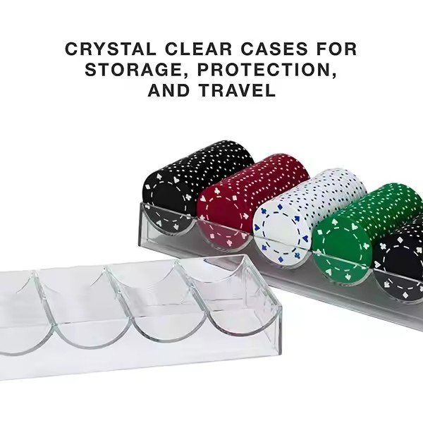 Wholesale Custom Square Clear Acrylic Poker Chip Tray with ABS Clay Chip Racks and Cover Lid for Entertainment